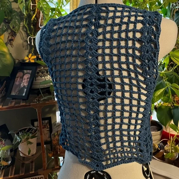 Handcrafted Blue Crochet Vest - Picture 3 of 3